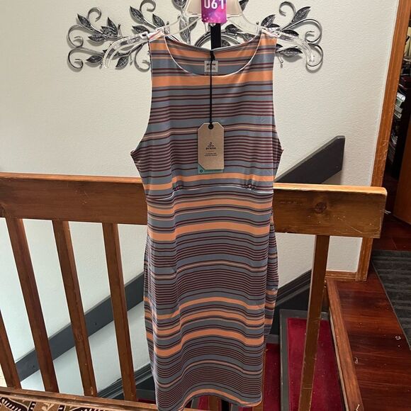 NWT Prana Sleeveless StripedDress Size Medium Gray & Orange #061 - Picture 3 of 6